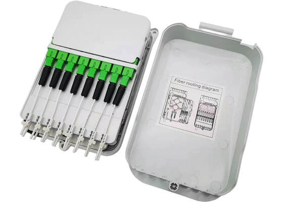 16 কোর স্প্লিটার FTTH ডিস্ট্রিবিউশন বক্স UPC / APC ওয়াল মাউন্ট হালকা ধূসর