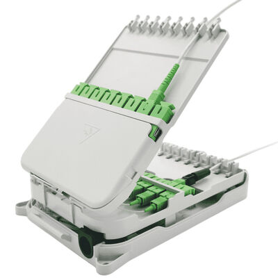 16 কোর স্প্লিটার FTTH ডিস্ট্রিবিউশন বক্স UPC / APC ওয়াল মাউন্ট হালকা ধূসর