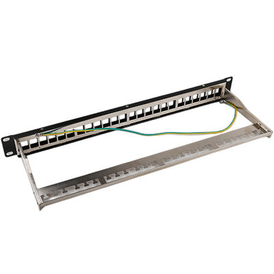 1U 24 পোর্ট STP প্যাচ প্যানেল RJ45 র্যাক মাউন্ট Cat6 প্যাচ প্যানেল খালি
