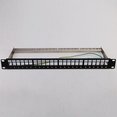 1U 24 পোর্ট STP প্যাচ প্যানেল RJ45 র্যাক মাউন্ট Cat6 প্যাচ প্যানেল খালি