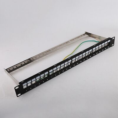 1U 24 পোর্ট STP প্যাচ প্যানেল RJ45 র্যাক মাউন্ট Cat6 প্যাচ প্যানেল খালি