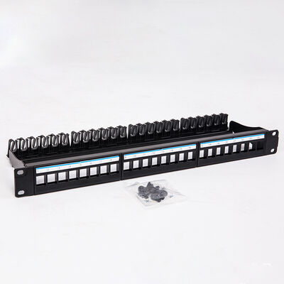 কালো UTP 1U কীস্টোন প্যাচ প্যানেল 24 পোর্ট CAT6 ফাঁকা RJ45 জ্যাক